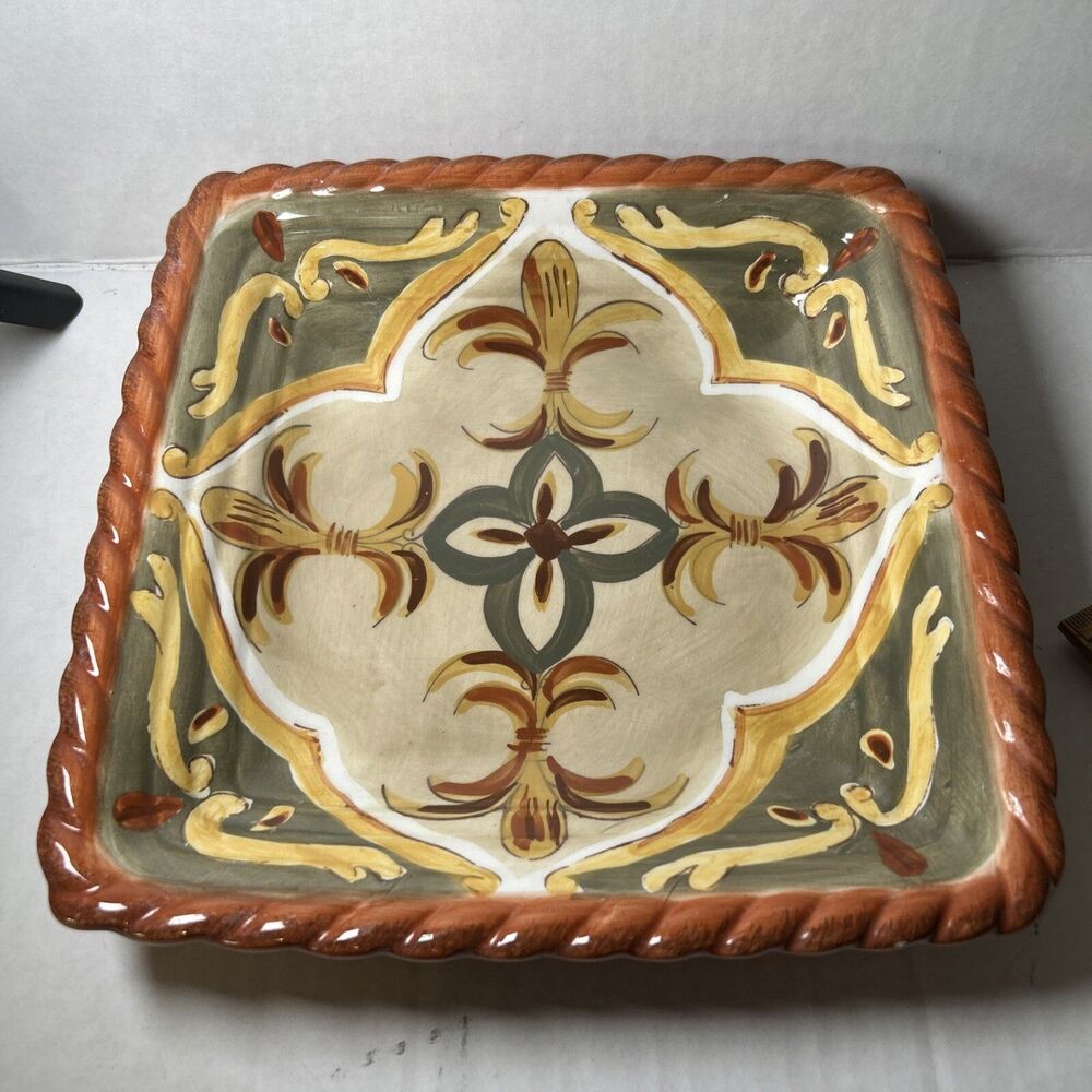 Square Salad Plate 8" Artimino Tuscan Countryside Sienna Stoneware Sage Decor